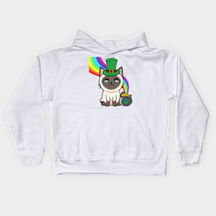 Cute Siamese cat is a leprechaun Kids Hoodie